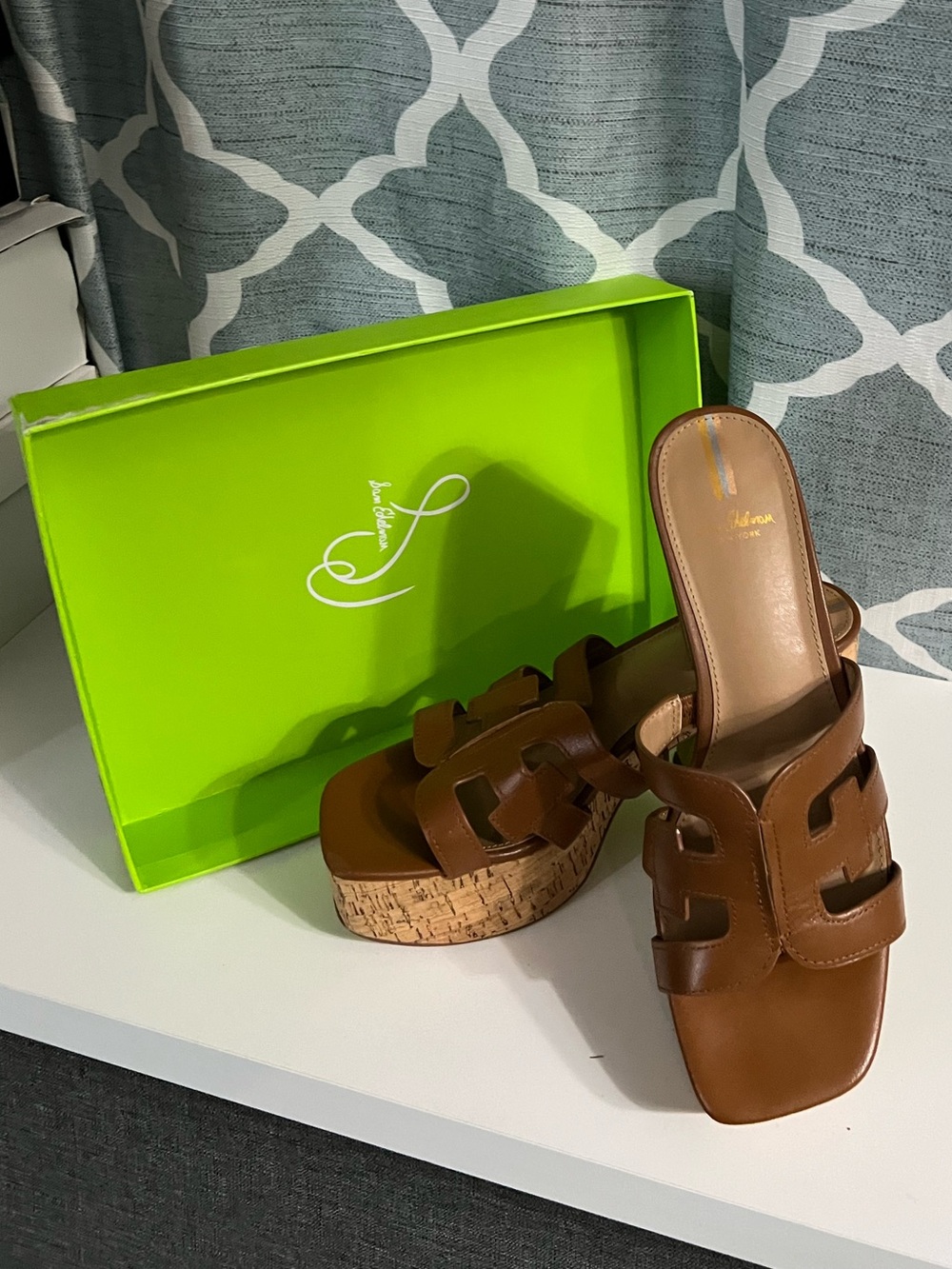 Sam Edelman Brown Leather Cork Platform Slide Sandals